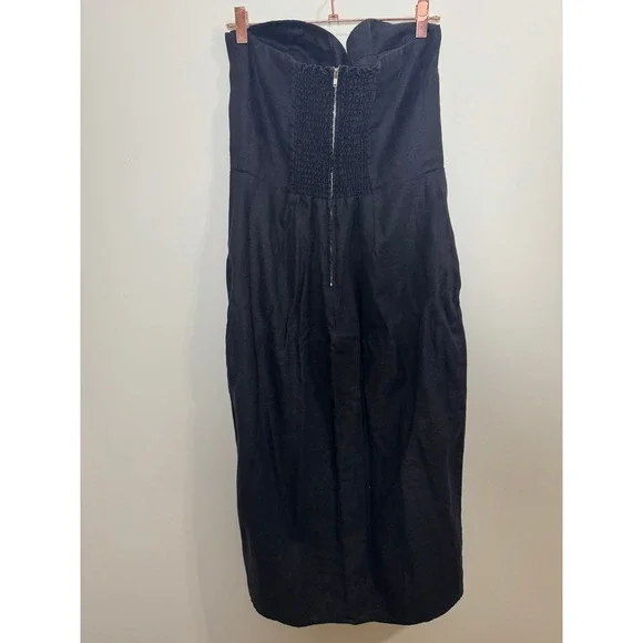 Reformation Black Linen Strapless Bustier Midi Dress with Front Slit - Picture 9 of 10